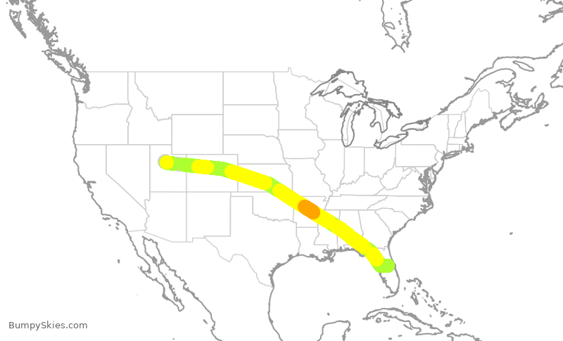 Turbulence forecast map for MXY607, MCO to PVU