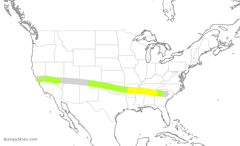Turbulence forecast map for MXY6391, CAE to OAK