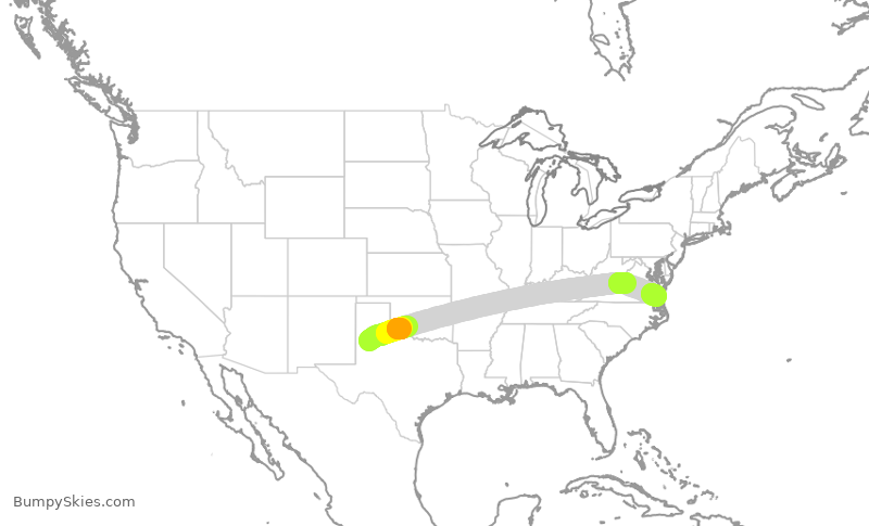 Turbulence forecast map for MXY6403, LBB to ORF