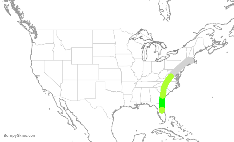 Turbulence forecast map for MXY716, PVD to MCO
