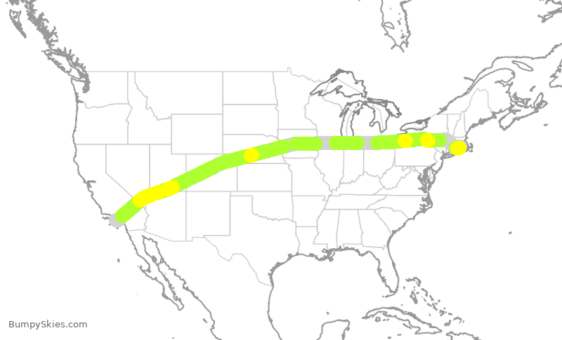 Turbulence forecast map for MXY781, LAX to PVD