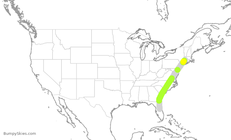Turbulence forecast map for MXY9015, MCO to BDL