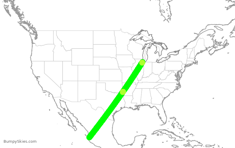 Turbulence forecast map for NKS12, MDW to PVR