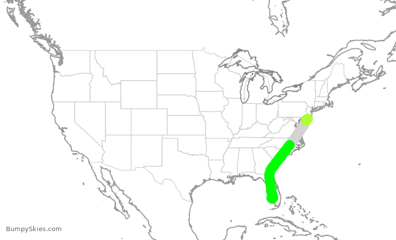 Turbulence forecast map for NKS1340, ACY to RSW