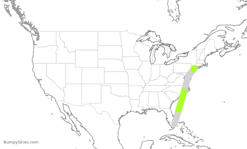 Turbulence forecast map for NKS1540, FLL to LGA