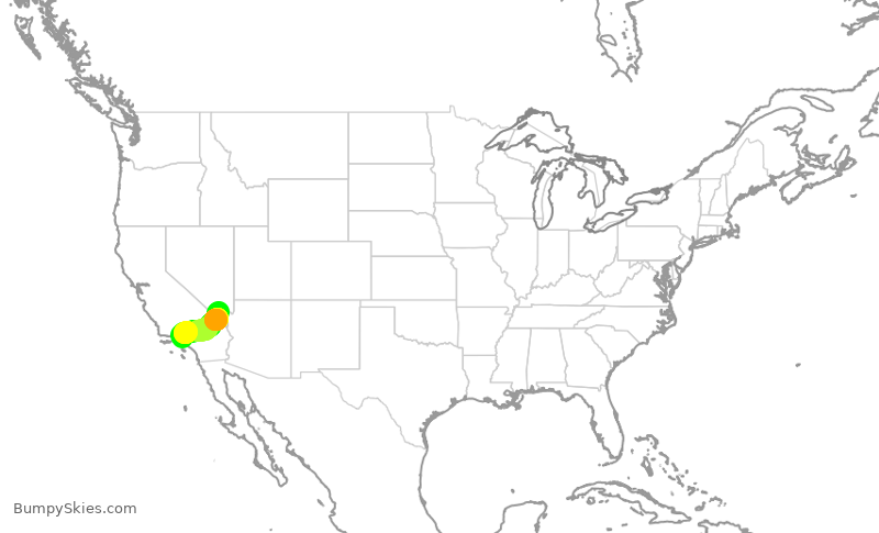 Turbulence forecast map for NKS1620, LAS to BUR