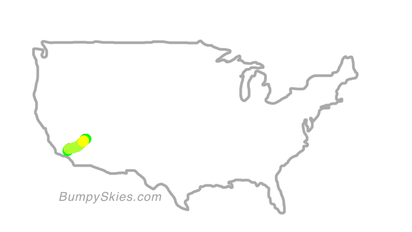 Map of continental US with illustrated flight path and turbulence forecast (described in text below)