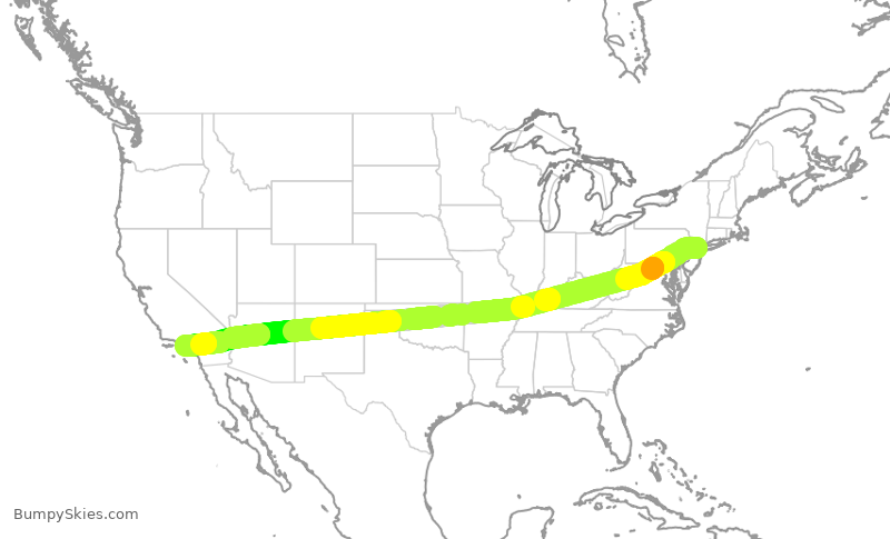 Turbulence forecast map for NKS1670, EWR to LAX