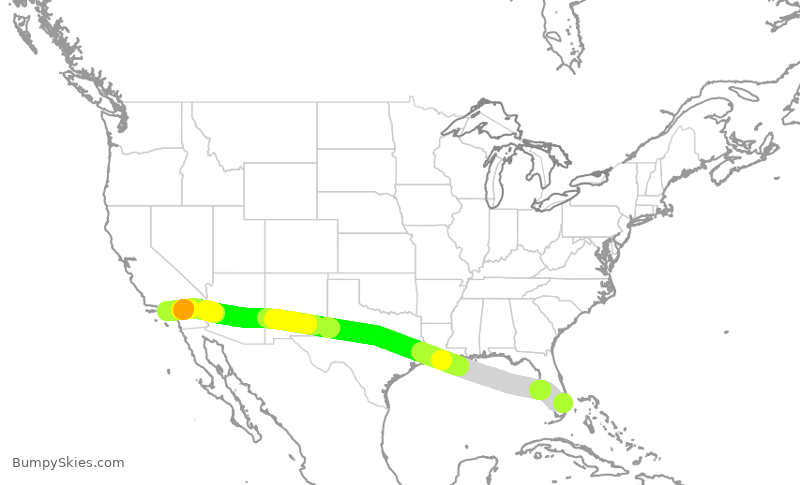 Turbulence forecast map for NKS1687, FLL to LAX