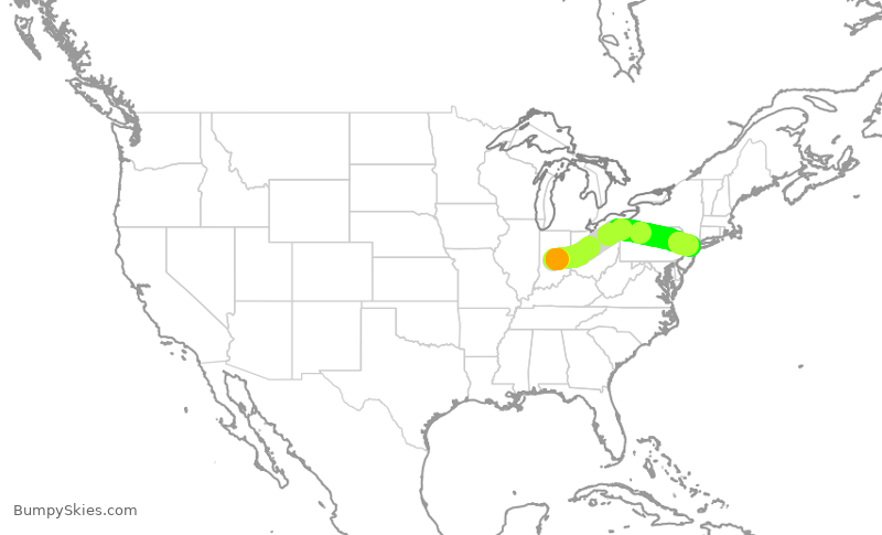 Turbulence forecast map for NKS1835, IND to EWR