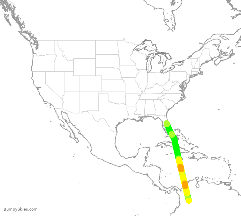 Turbulence forecast map for NKS1922, KBO to MCO