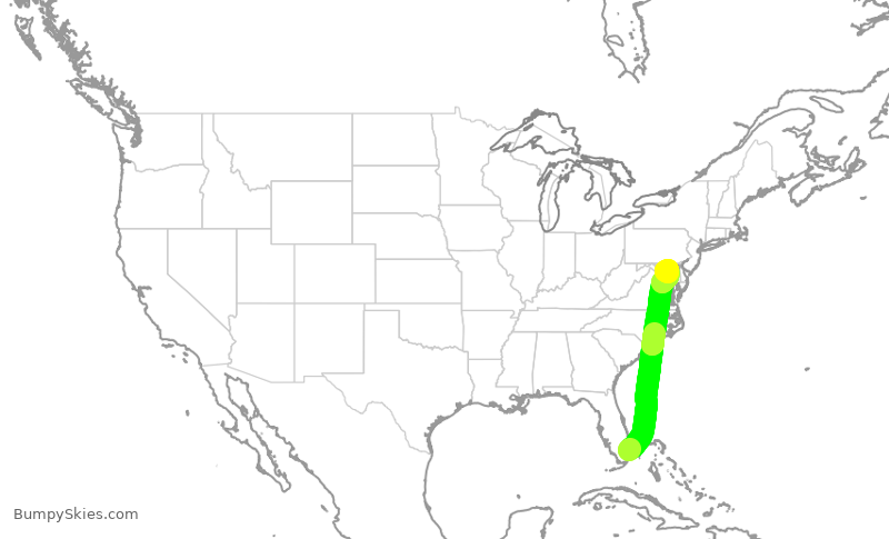 Turbulence forecast map for NKS1980, FLL to BWI