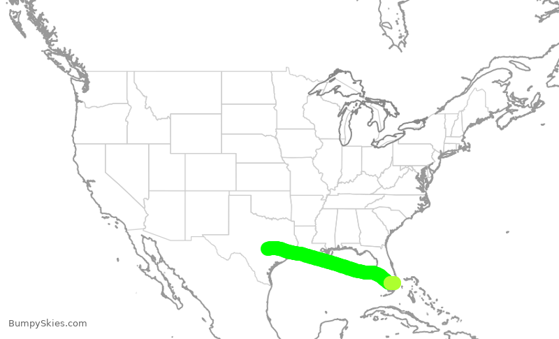 Turbulence forecast map for NKS2221, AUS to FLL