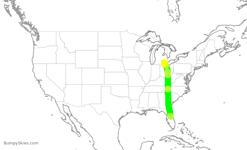 Turbulence forecast map for NKS2411, MCO to DTW