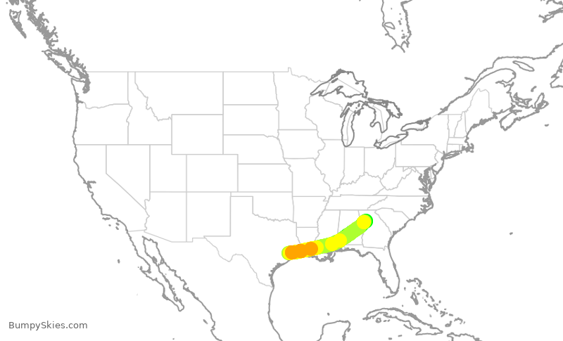 Turbulence forecast map for NKS2416, IAH to ATL