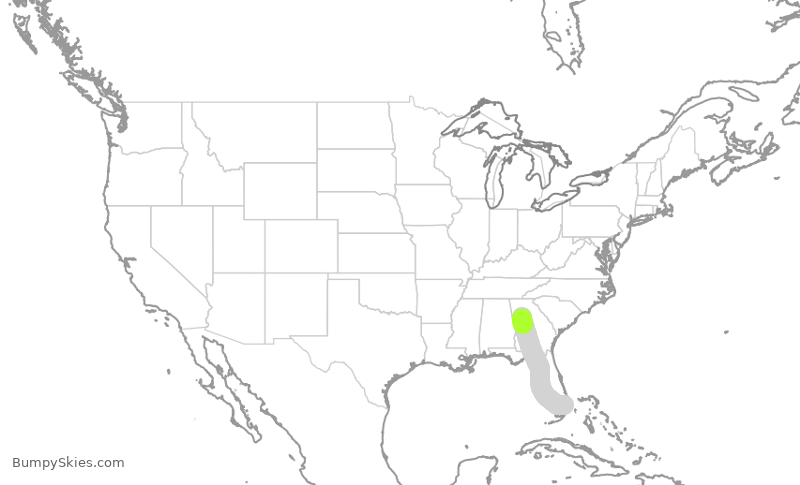 Turbulence forecast map for NKS252, ATL to FLL