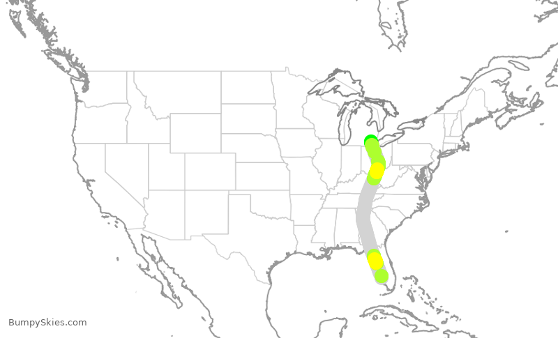 Turbulence forecast map for NKS3023, RSW to DTW