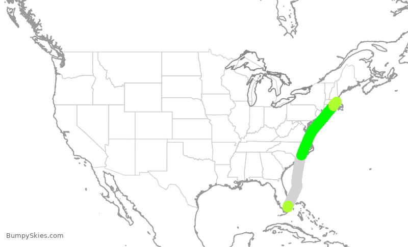 Turbulence forecast map for NKS3032, MIA to BOS