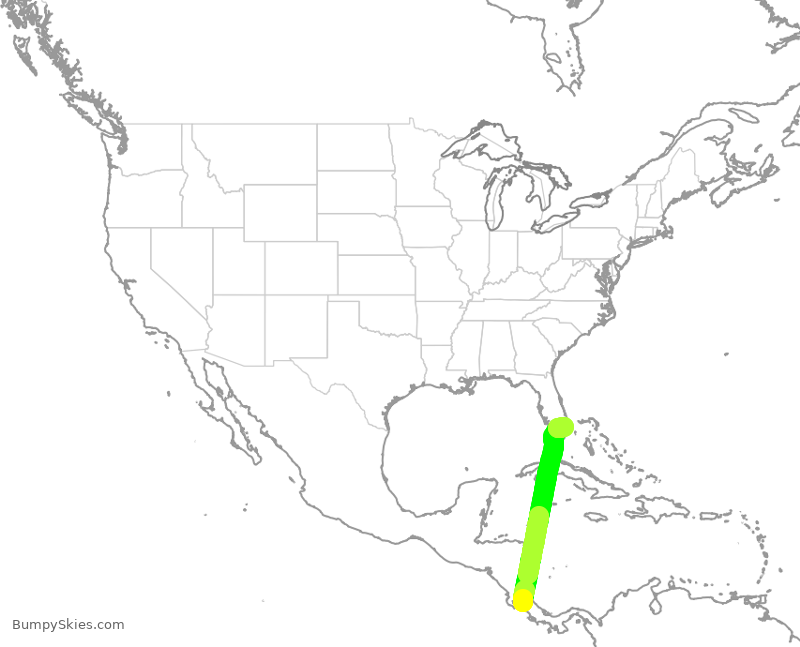 Turbulence forecast map for NKS338, ROC to FLL