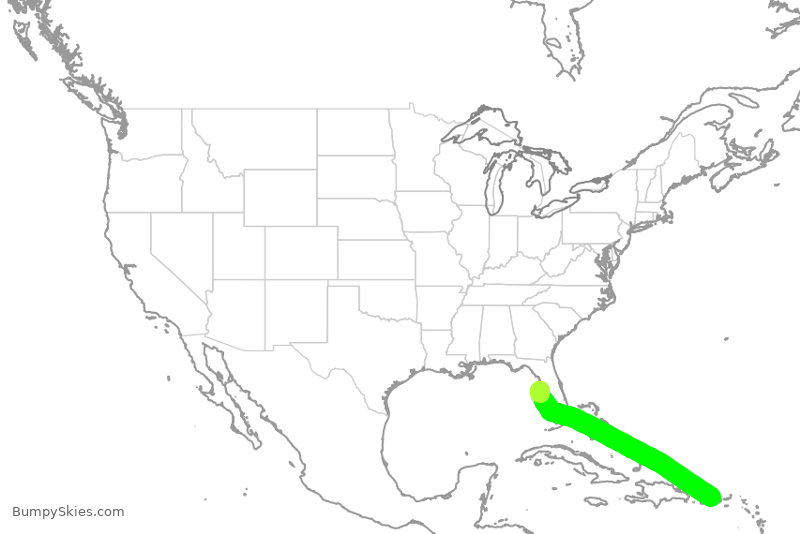 Turbulence forecast map for NKS3906, TPA to JSJ