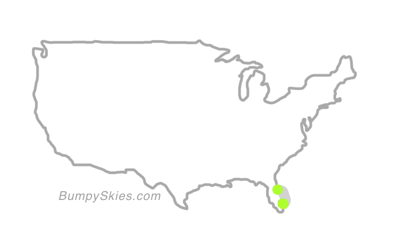 Map of continental US with illustrated flight path and turbulence forecast (described in text below)