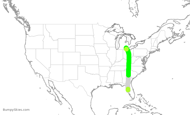 Turbulence forecast map for NKS582, TPA to DTW