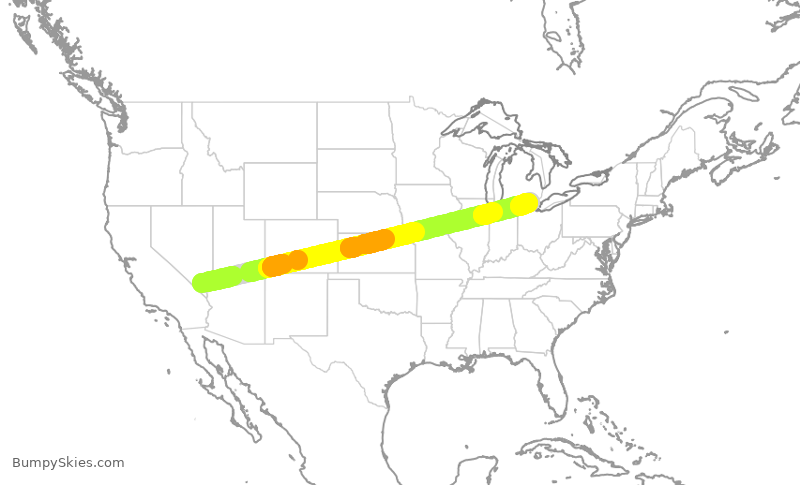 Turbulence forecast map for NKS615, LAS to DTW