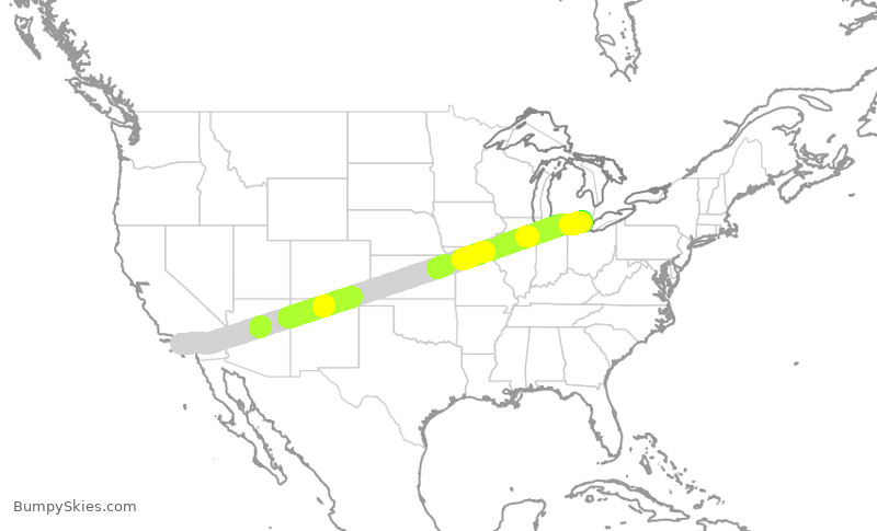 Turbulence forecast map for NKS745, LAX to DTW