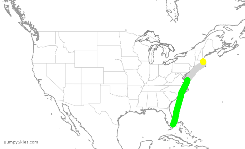 Turbulence forecast map for NKS770, BOS to FLL
