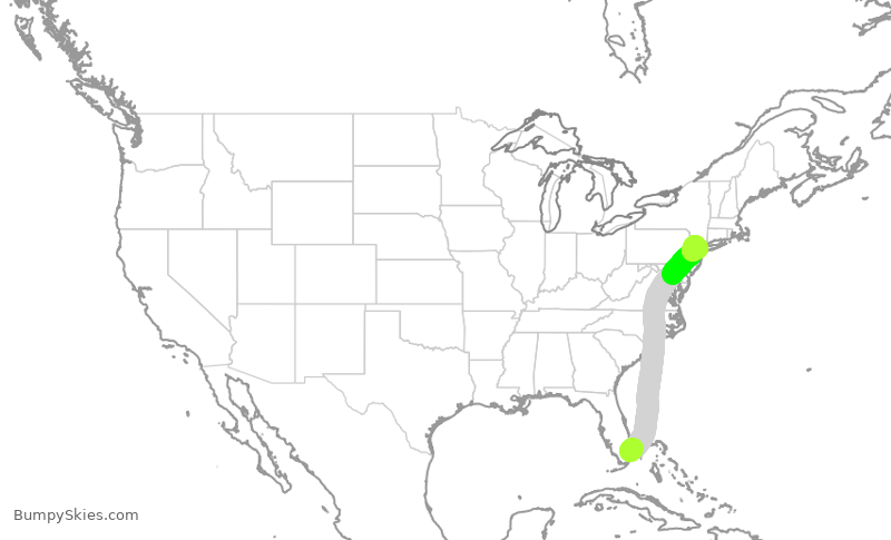 Turbulence forecast map for NKS828, FLL to EWR