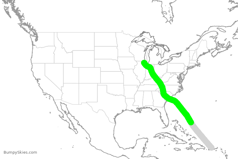 Turbulence forecast map for NKS8887, JSJ to ORD