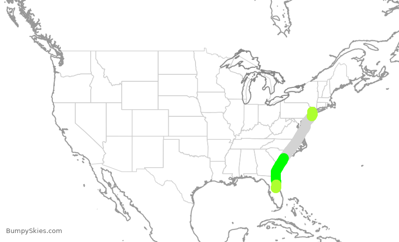 Turbulence forecast map for NKS906, EWR to MCO