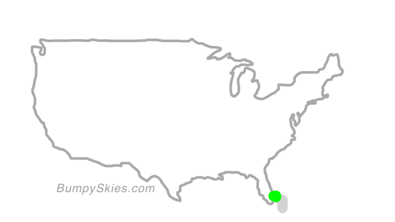 Map of continental US with illustrated flight path and turbulence forecast (described in text below)