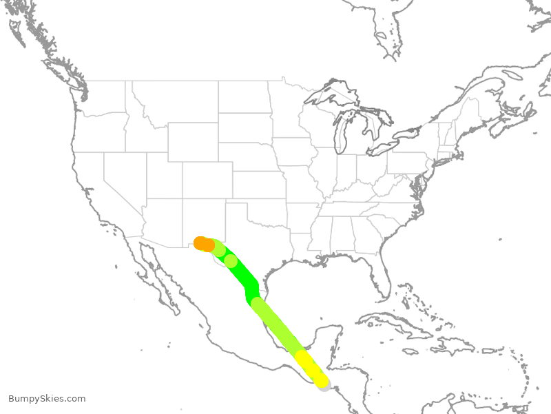 Turbulence forecast map for NKS9978, SAL to ELP