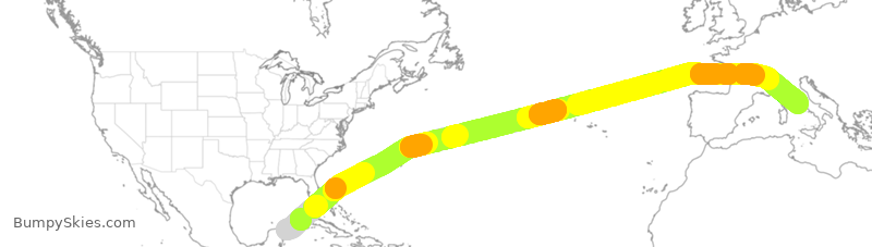 Turbulence forecast map for NOS431, CUN to FCO