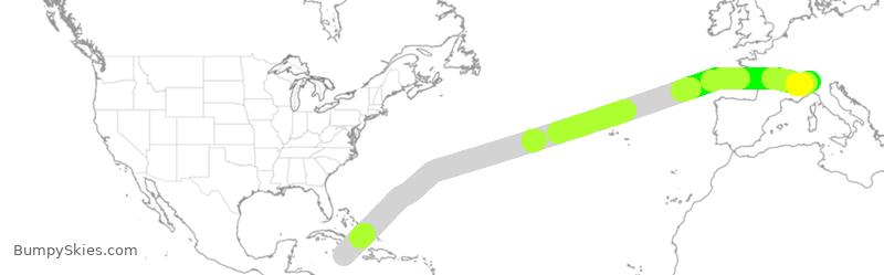 Turbulence forecast map for NOS630, MBJ to MXP