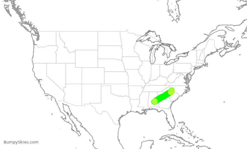 Turbulence forecast map for PDT5801, MGM to CLT