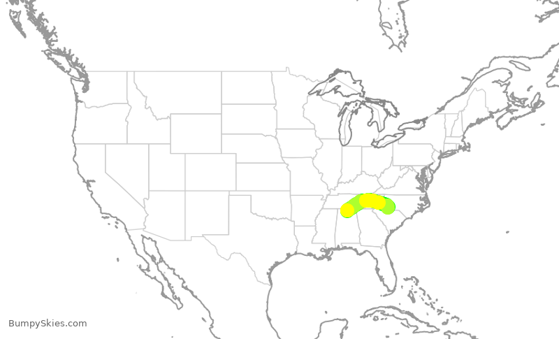 Turbulence forecast map for PDT5807, HSV to CLT
