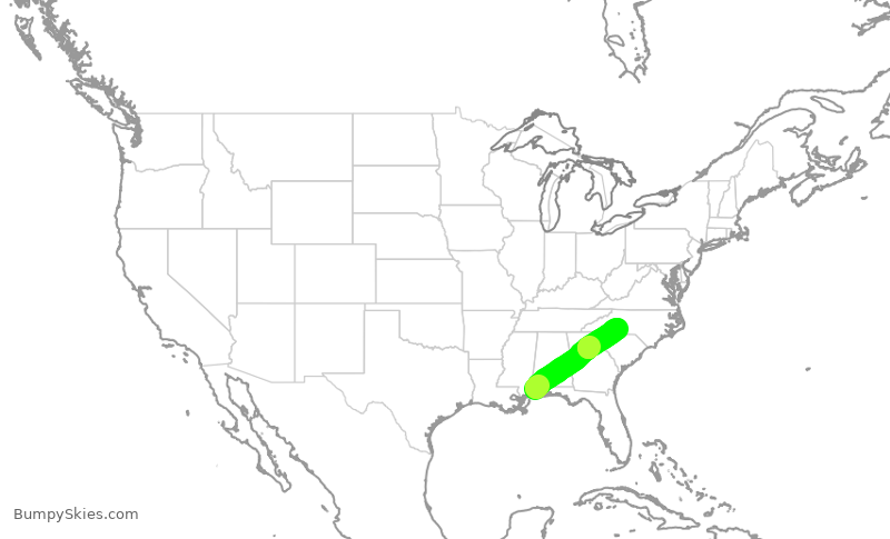 Turbulence forecast map for PDT5807, MOB to CLT