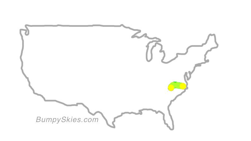 Map of continental US with illustrated flight path and turbulence forecast (described in text below)