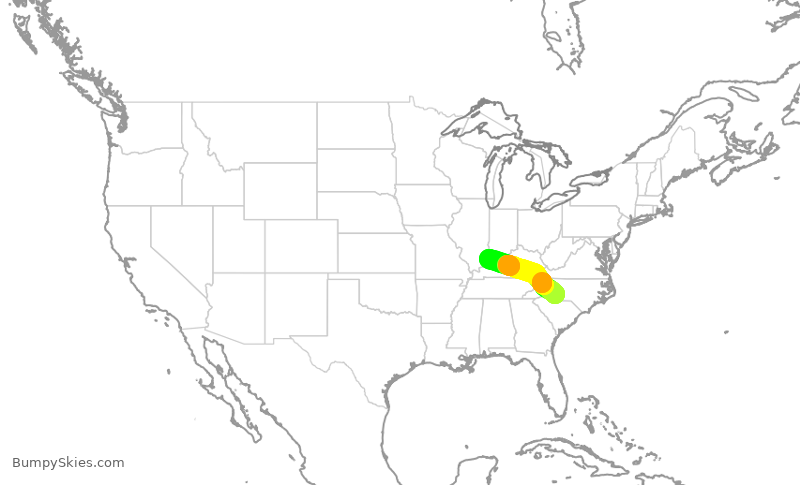 Turbulence forecast map for PDT5818, CLT to EVV