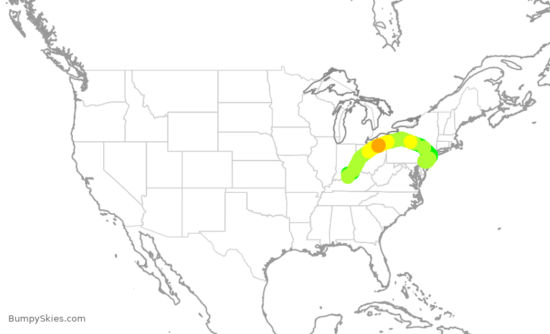 Turbulence forecast map for PDT5819, PHL to SDF