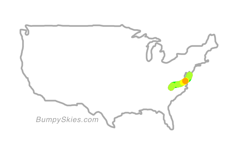Map of continental US with illustrated flight path and turbulence forecast (described in text below)