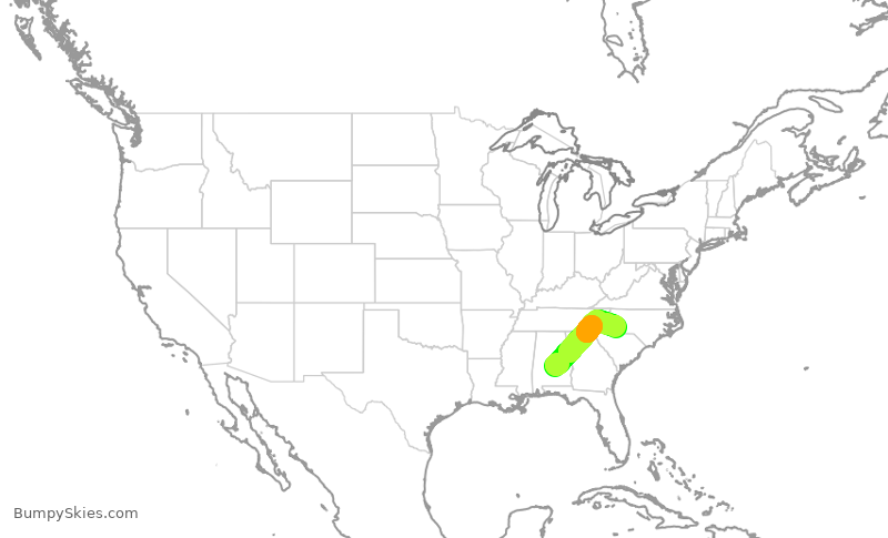 Turbulence forecast map for PDT5839, MGM to CLT