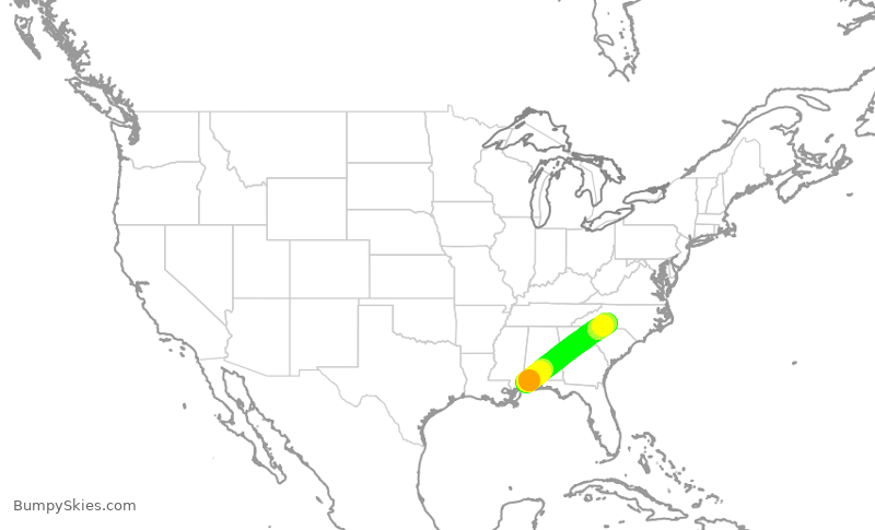Turbulence forecast map for PDT5844, MOB to CLT