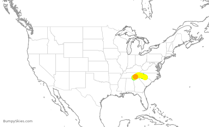 Turbulence forecast map for PDT5850, CHA to CLT