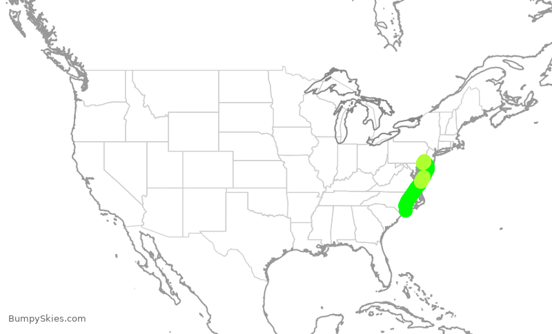 Turbulence forecast map for PDT5851, ILM to PHL
