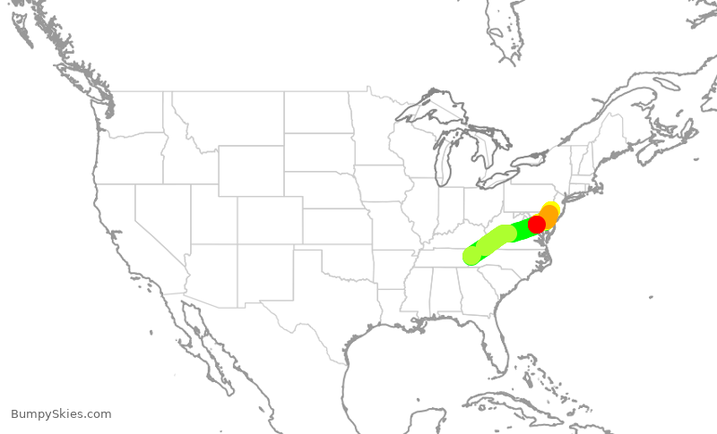 Turbulence forecast map for PDT5866, TYS to PHL