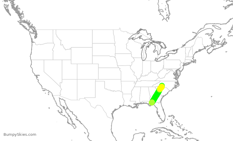 Turbulence forecast map for PDT5867, TLH to CLT