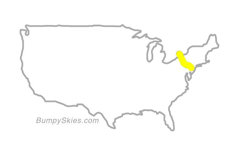 Map of continental US with illustrated flight path and turbulence forecast (described in text below)